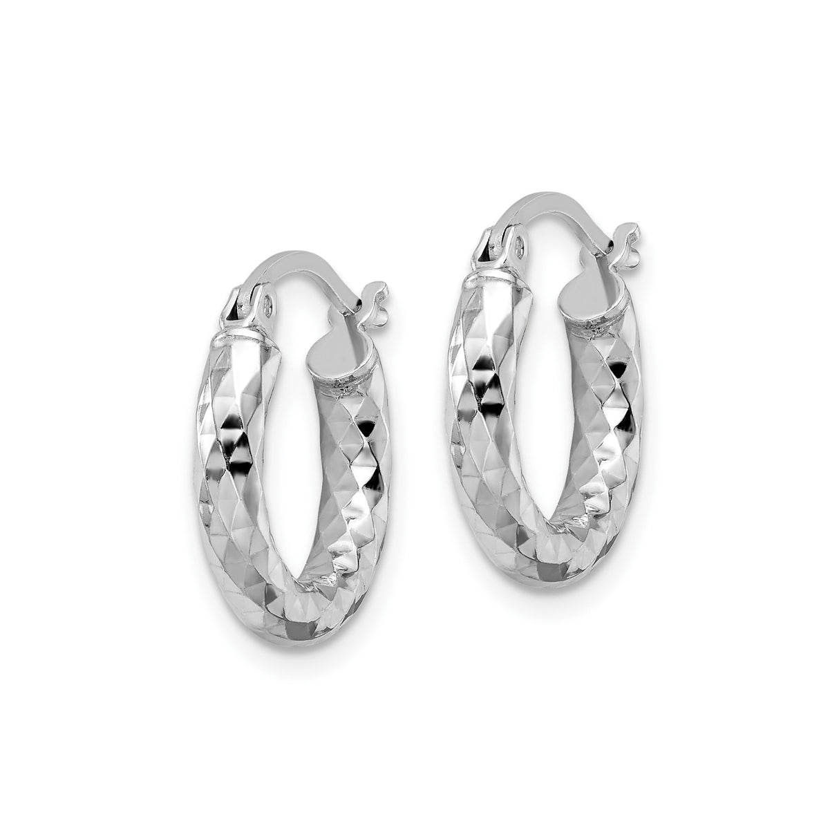 Sterling Silver Textured Diamond Cut Hoop Earrings with Faceted Surface for Women