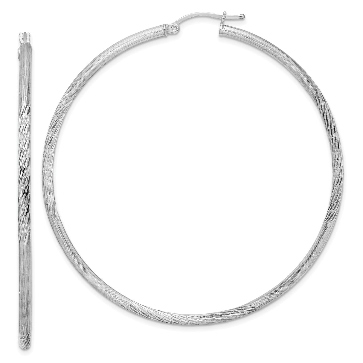 Sterling Silver Hoop Earrings, Twisted Textured Lightweight Round Design for Women