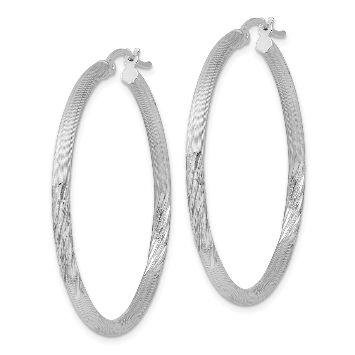 Sterling Silver Hoop Earrings, Diamond-Cut Textured Tube, Lightweight Classic Round Design