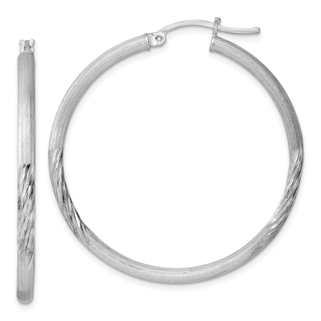 Sterling Silver Hoop Earrings, Diamond-Cut Textured Tube, Lightweight Classic Round Design