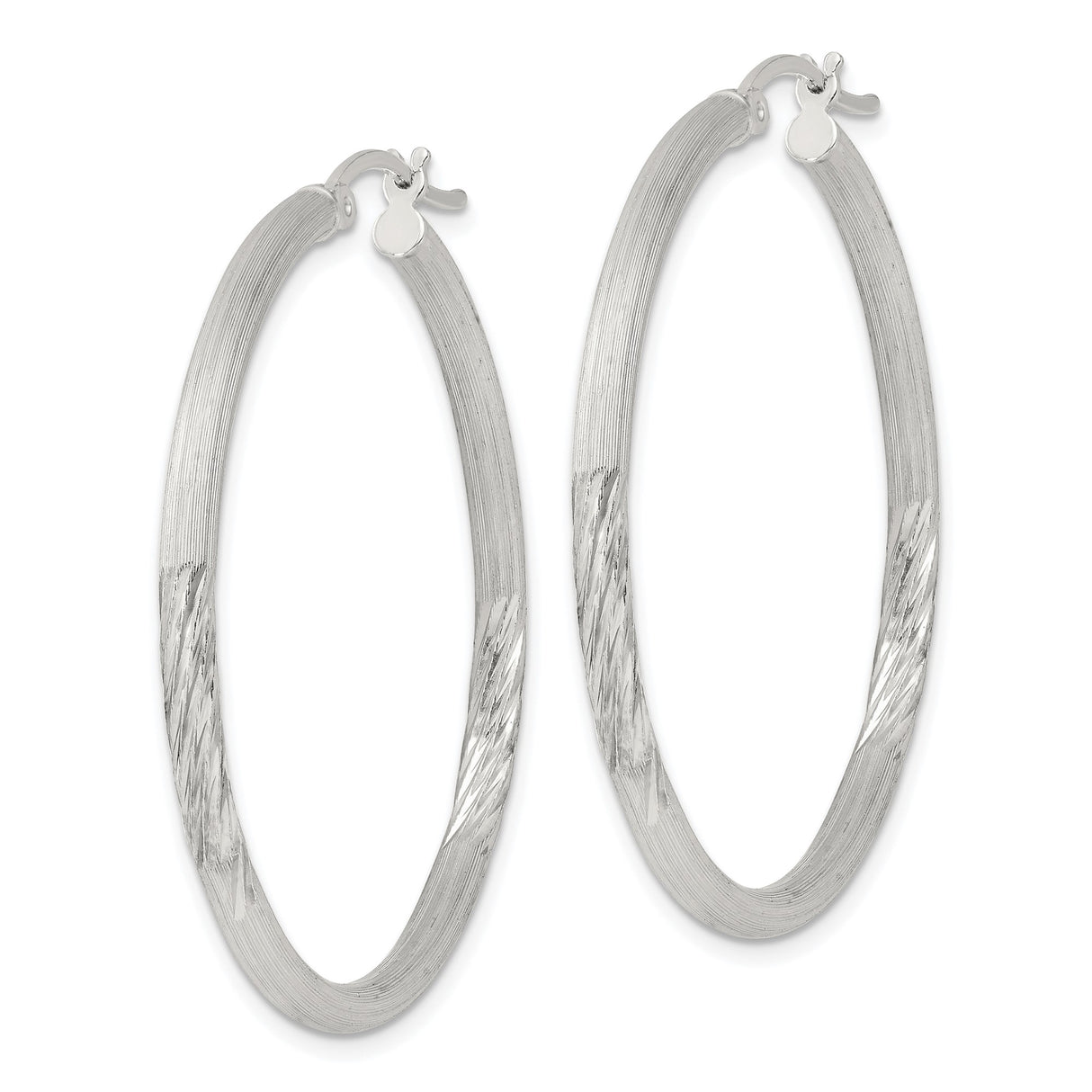 Sterling Silver Hoop Earrings, Twisted Textured Design with Polished Mirror Finish