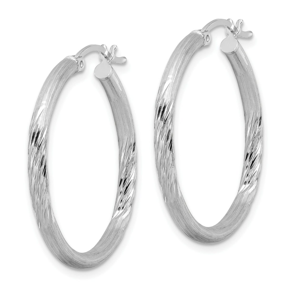 Sterling Silver Hoop Earrings, Textured Diamond Cut with Matte and Polished Finish