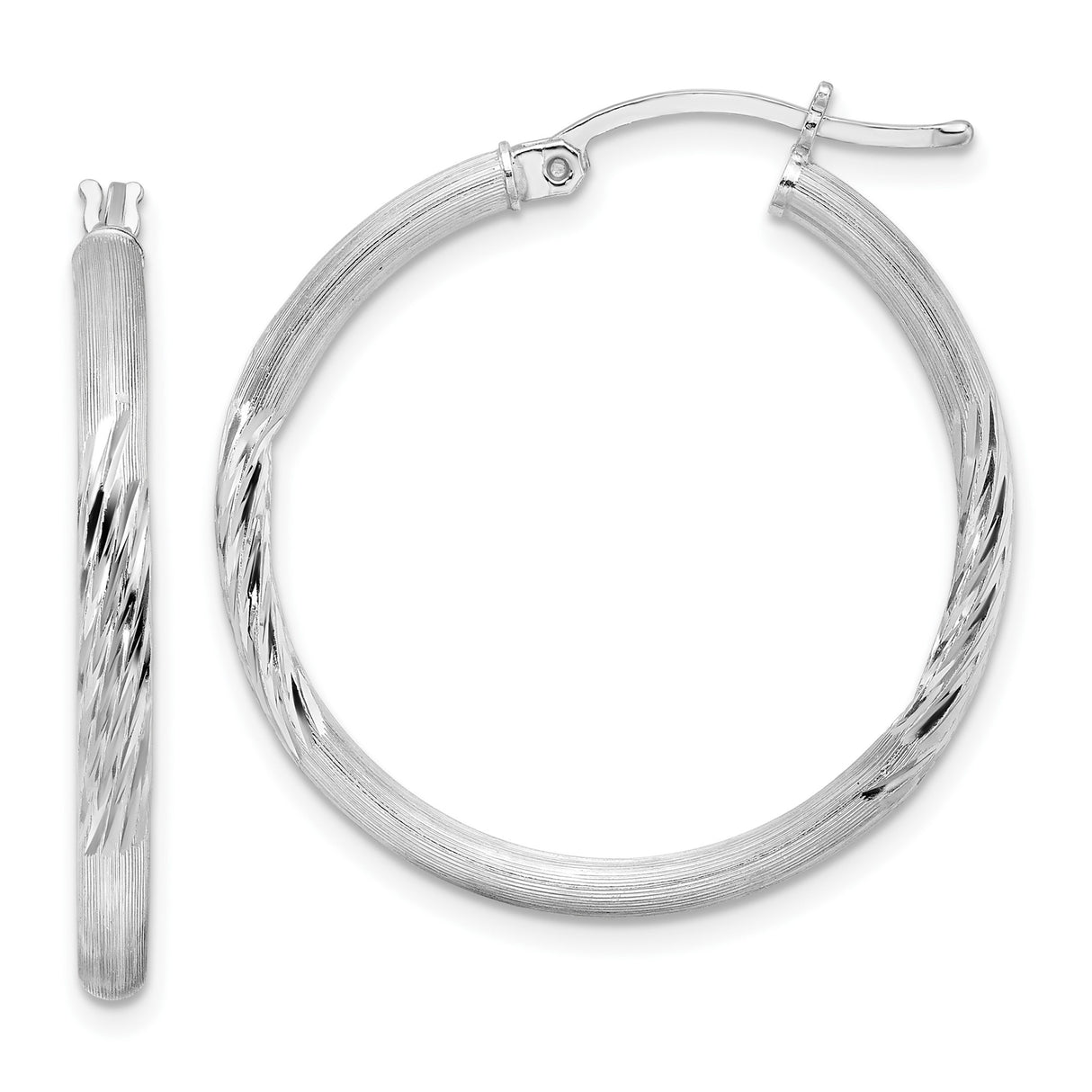 Sterling Silver Hoop Earrings, Textured Diamond Cut with Matte and Polished Finish