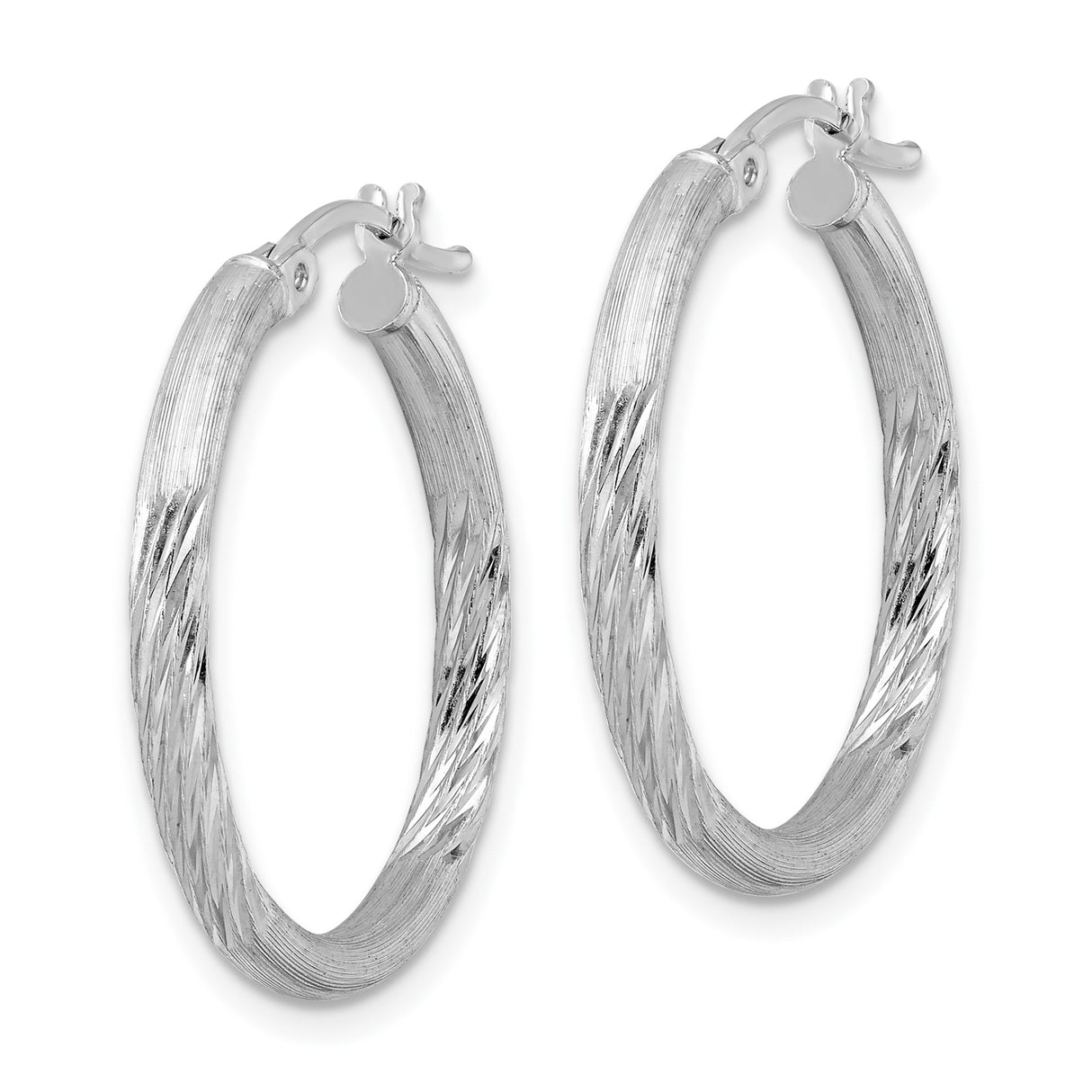 Sterling Silver Hoop Earrings, Textured Twisted Design, Lightweight Polished Round Style
