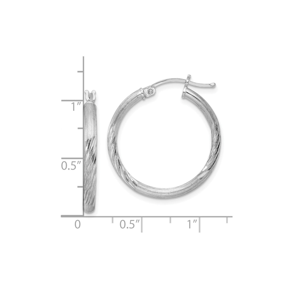 Sterling Silver Hoop Earrings, Textured Twisted Design, Lightweight Polished Round Style