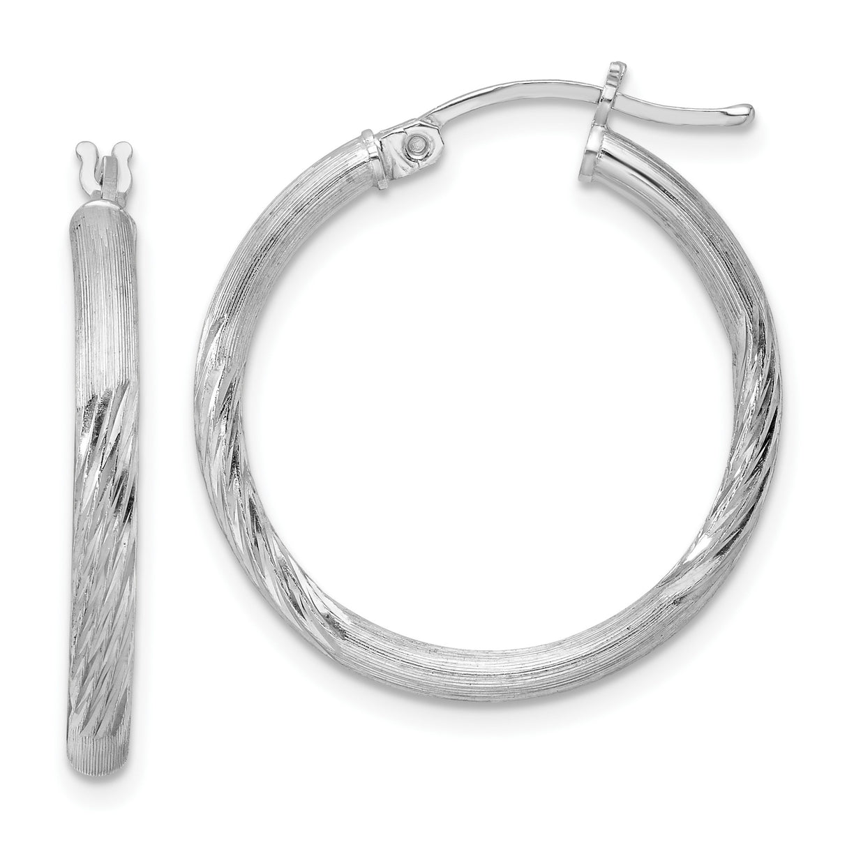 Sterling Silver Hoop Earrings, Textured Twisted Design, Lightweight Polished Round Style