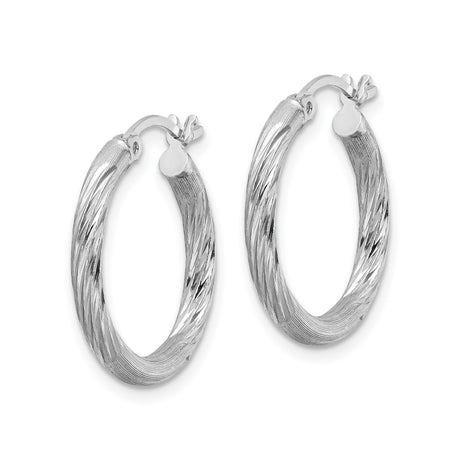 Sterling Silver Twisted Hoop Earrings with Textured Polished Finish, Hinged Back Closure