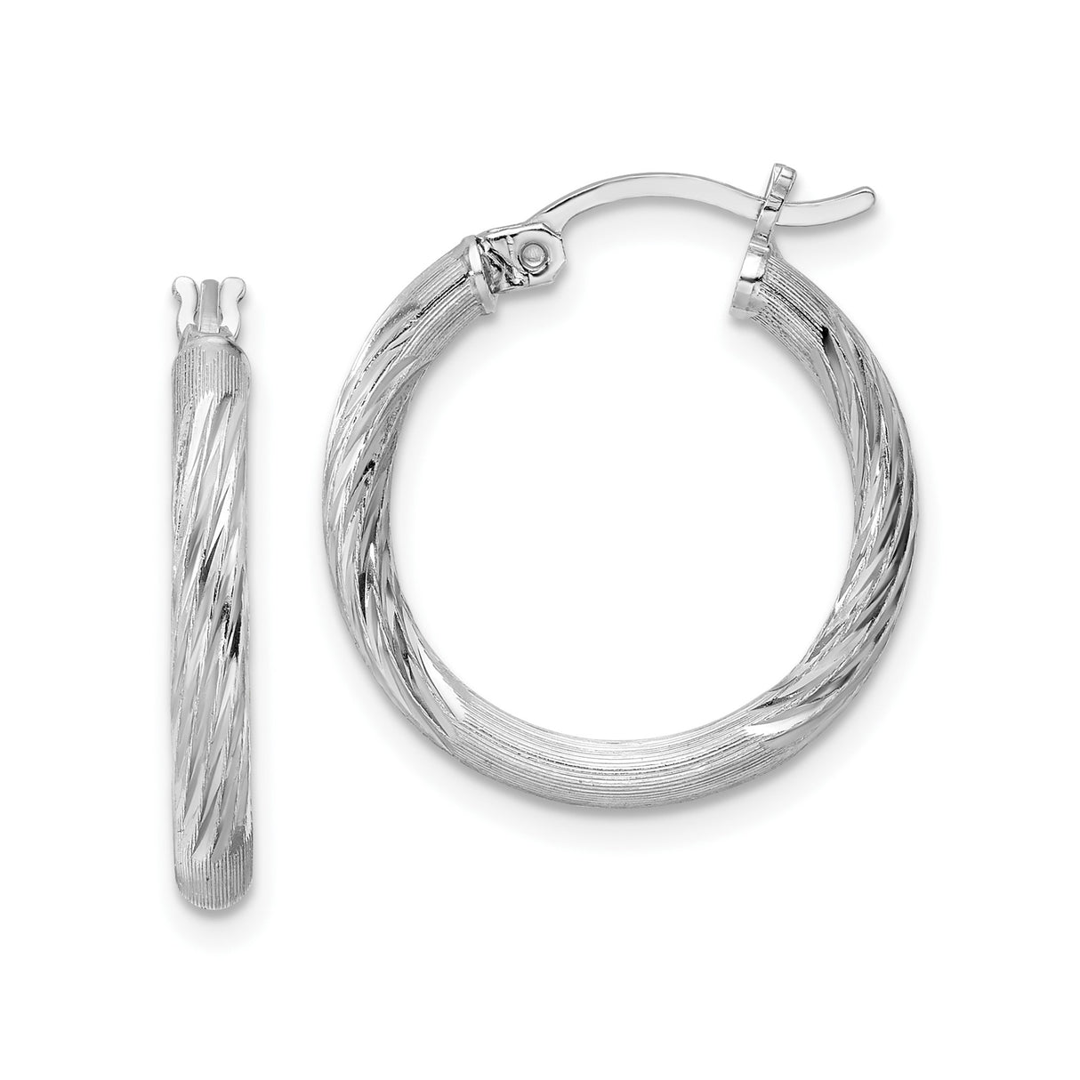 Sterling Silver Twisted Hoop Earrings with Textured Polished Finish, Hinged Back Closure