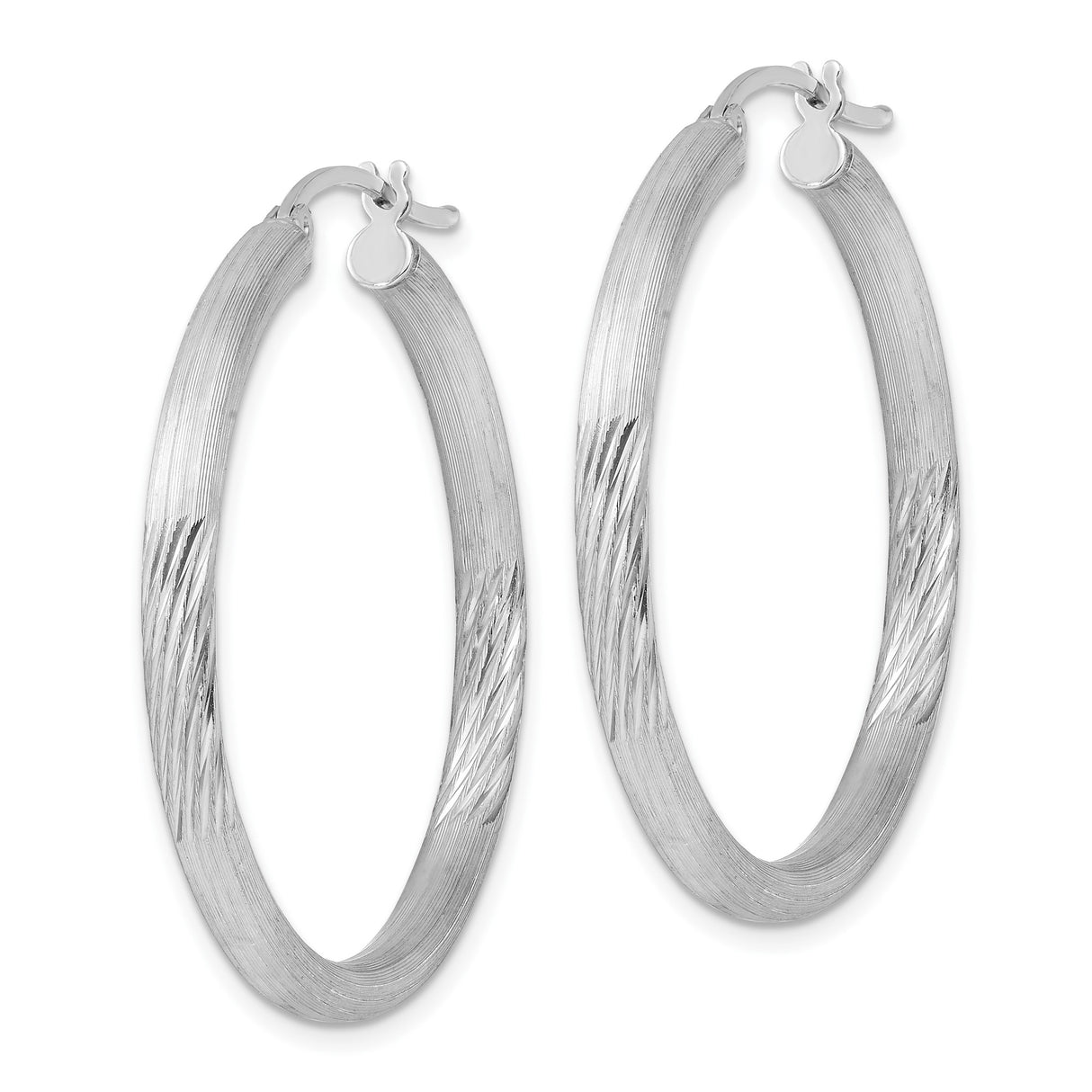 Sterling Silver Hoop Earrings with Twisted Brushed Finish, Lightweight Textured Round Design