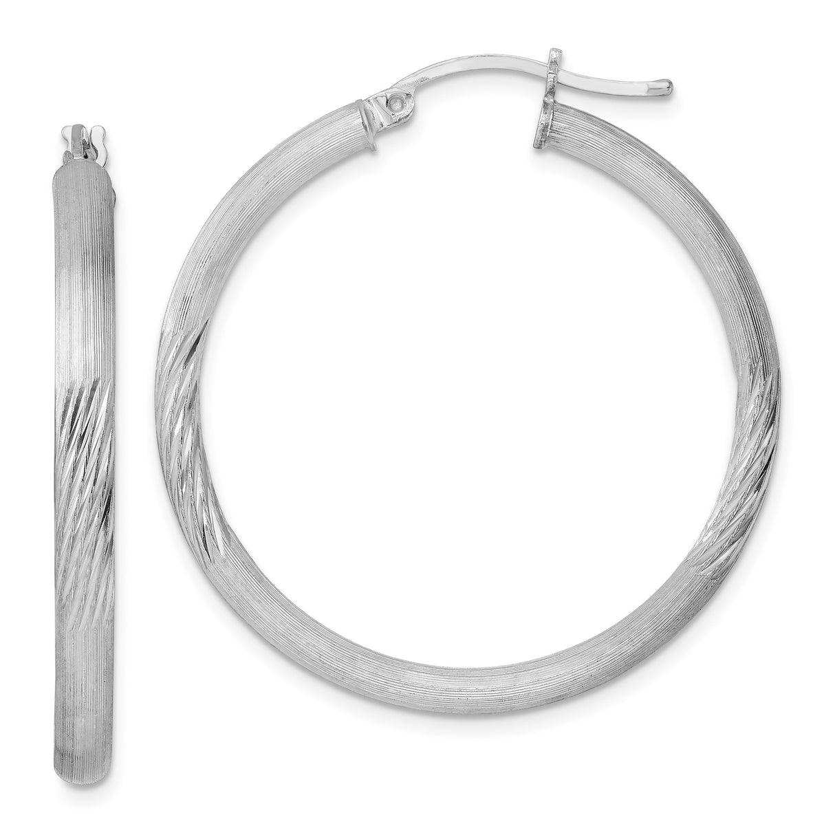Sterling Silver Hoop Earrings with Twisted Brushed Finish, Lightweight Textured Round Design