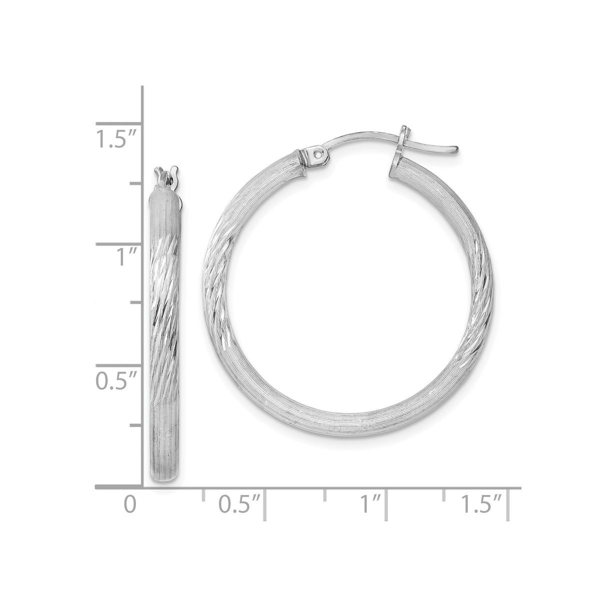 Sterling Silver Hoop Earrings, Textured Diamond Cut Hinged Design with Satin Finish for Women