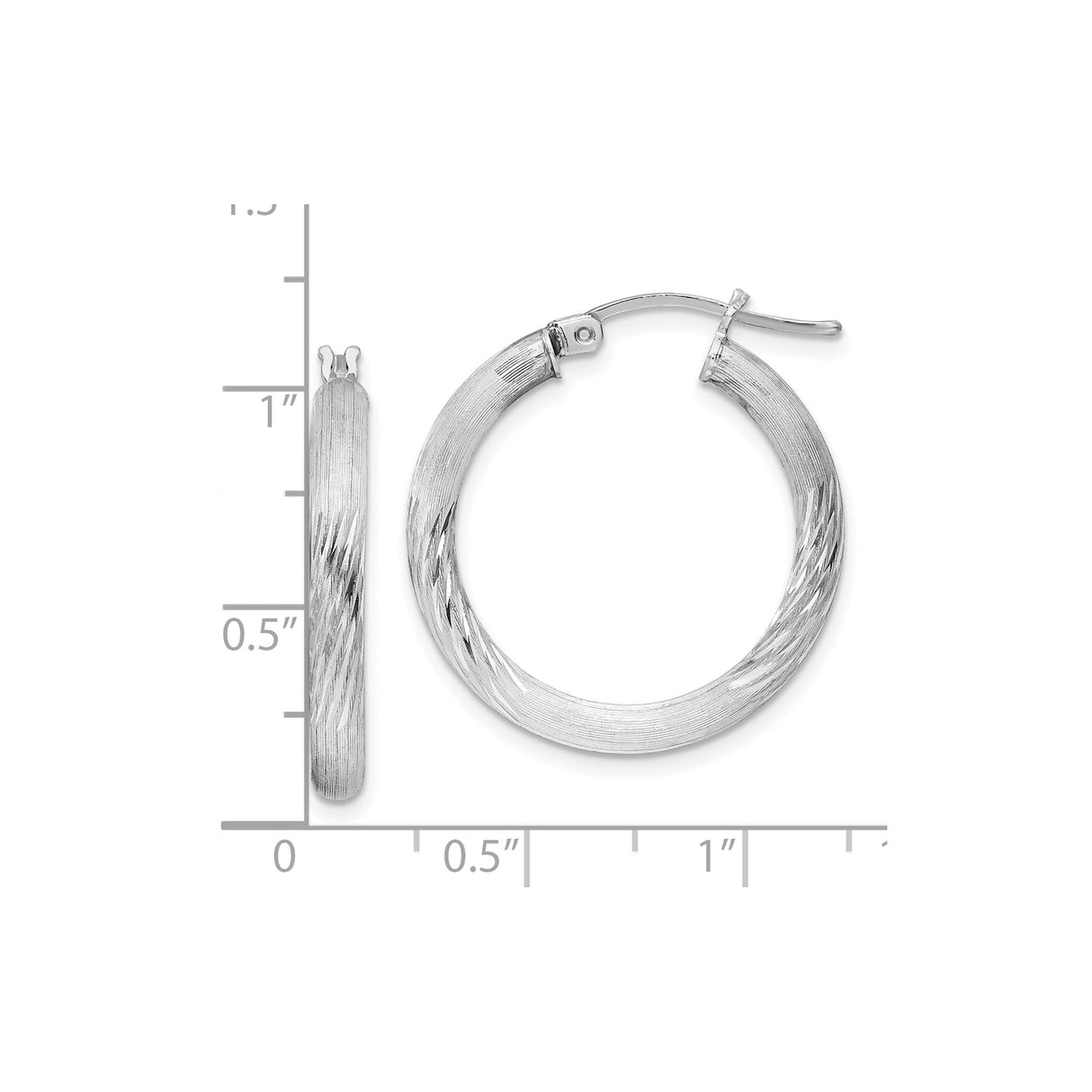 Sterling Silver Hoop Earrings, Textured Diamond Cut Round Design, Lightweight Polished Finish