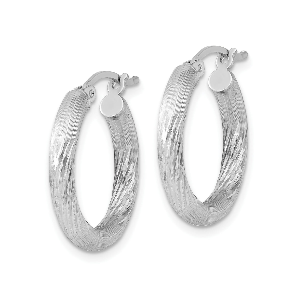 Sterling Silver Hoop Earrings with Diamond Cut Twisted Design and Polished Finish