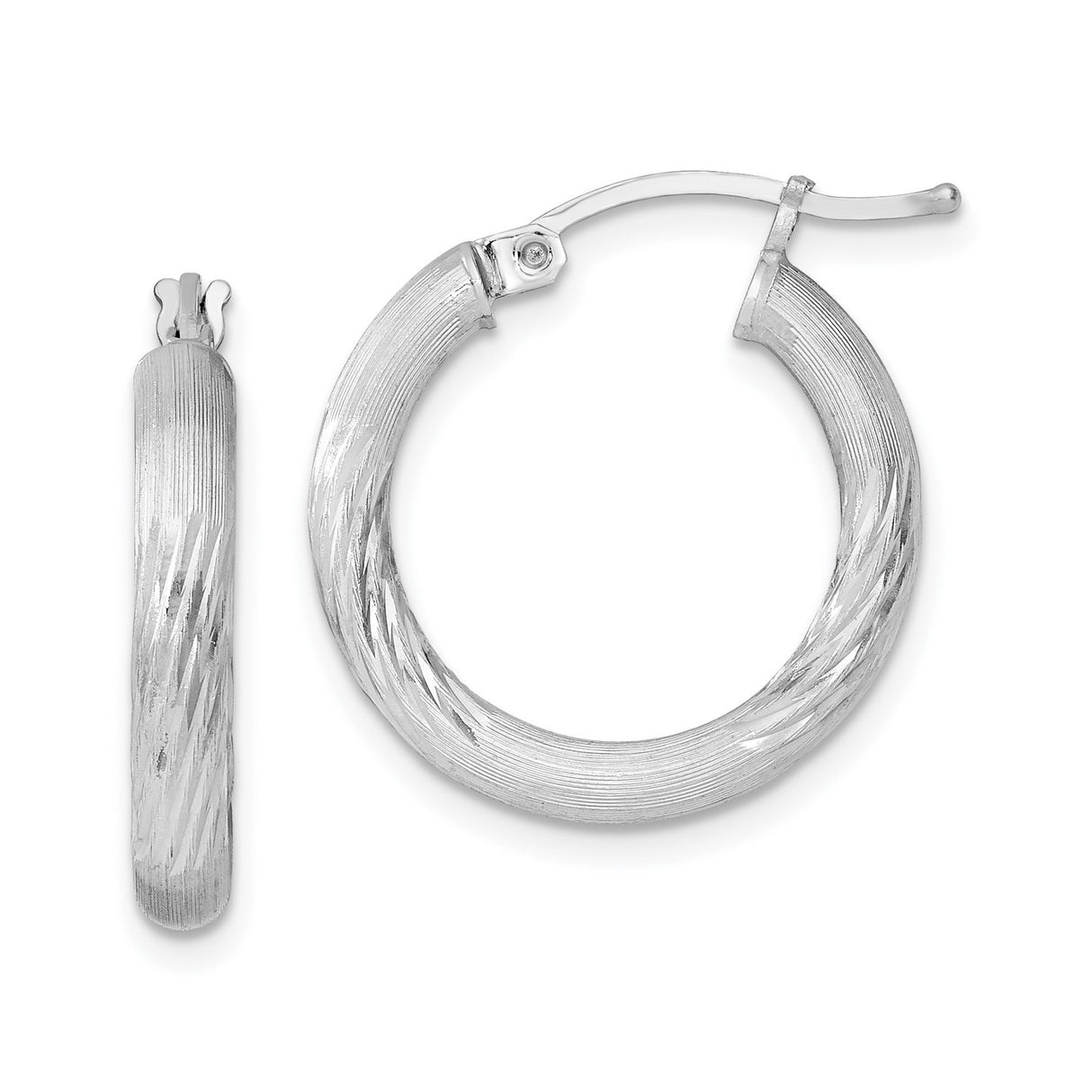 Sterling Silver Hoop Earrings with Diamond Cut Twisted Design and Polished Finish