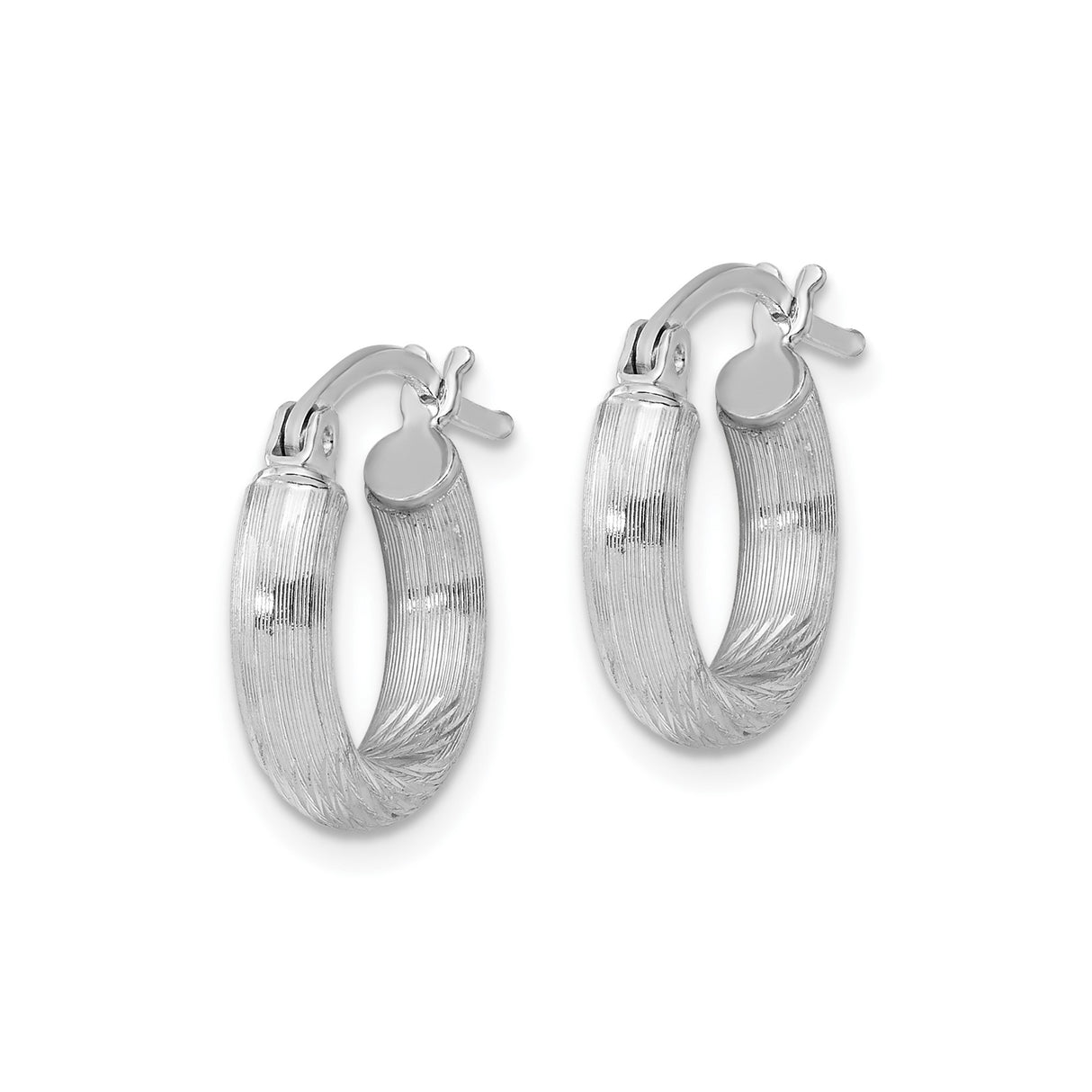Sterling Silver Hoop Earrings, Textured Finish, Medium Latch-Back, Lightweight Everyday Style