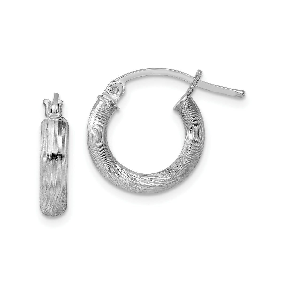 Sterling Silver Hoop Earrings, Textured Finish, Medium Latch-Back, Lightweight Everyday Style