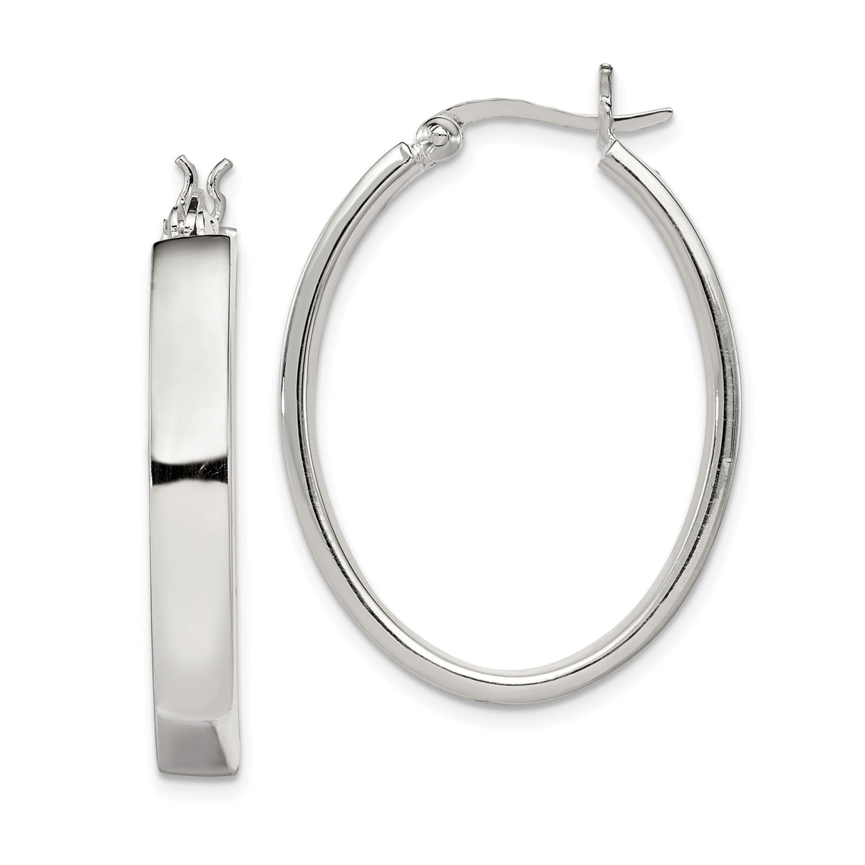 Sterling Silver Hoop Earrings, Classic Oval Shape with Polished Finish, Lightweight Minimalist Design
