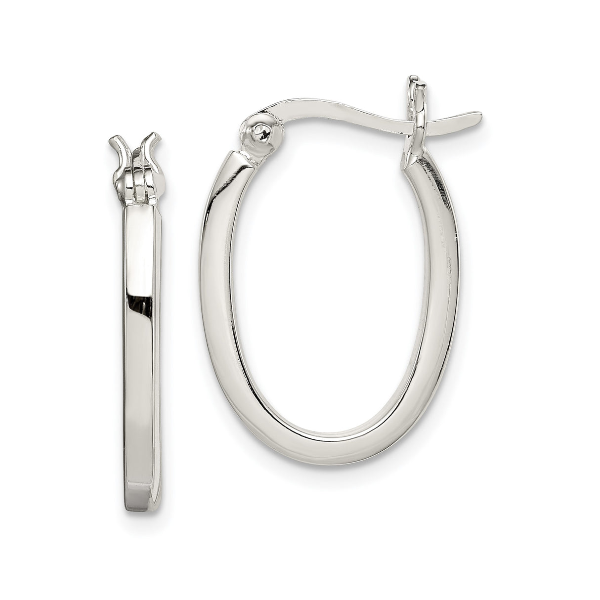 Sterling Silver Oval Hoop Earrings, Polished Minimalist Design for Women