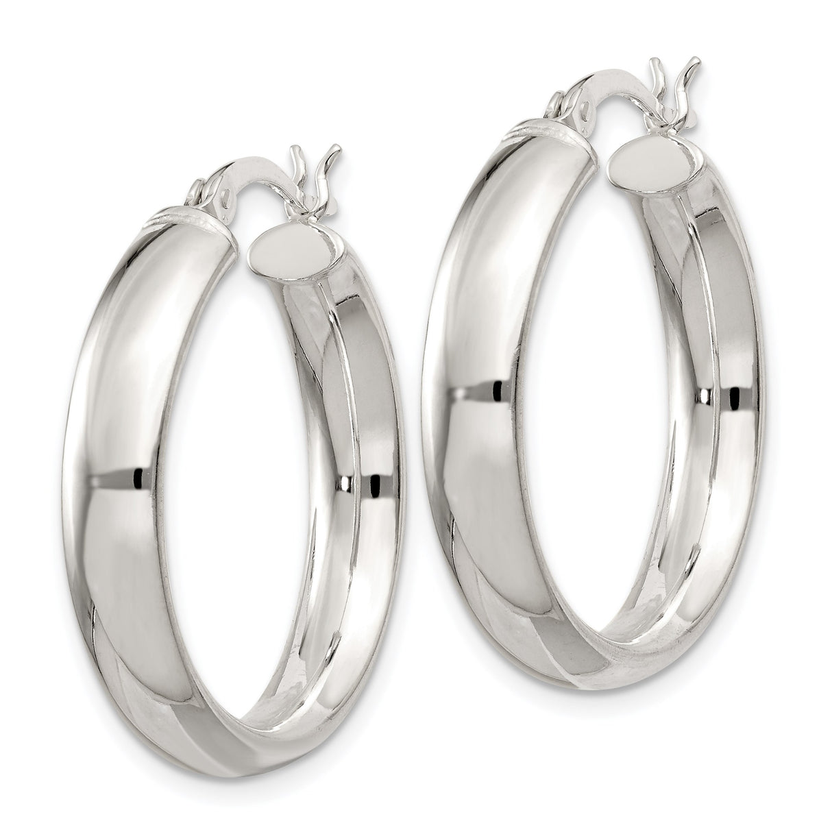 Sterling Silver Hoop Earrings, Medium Round Polished Hoops with Latch Back, Minimalist Classic Design
