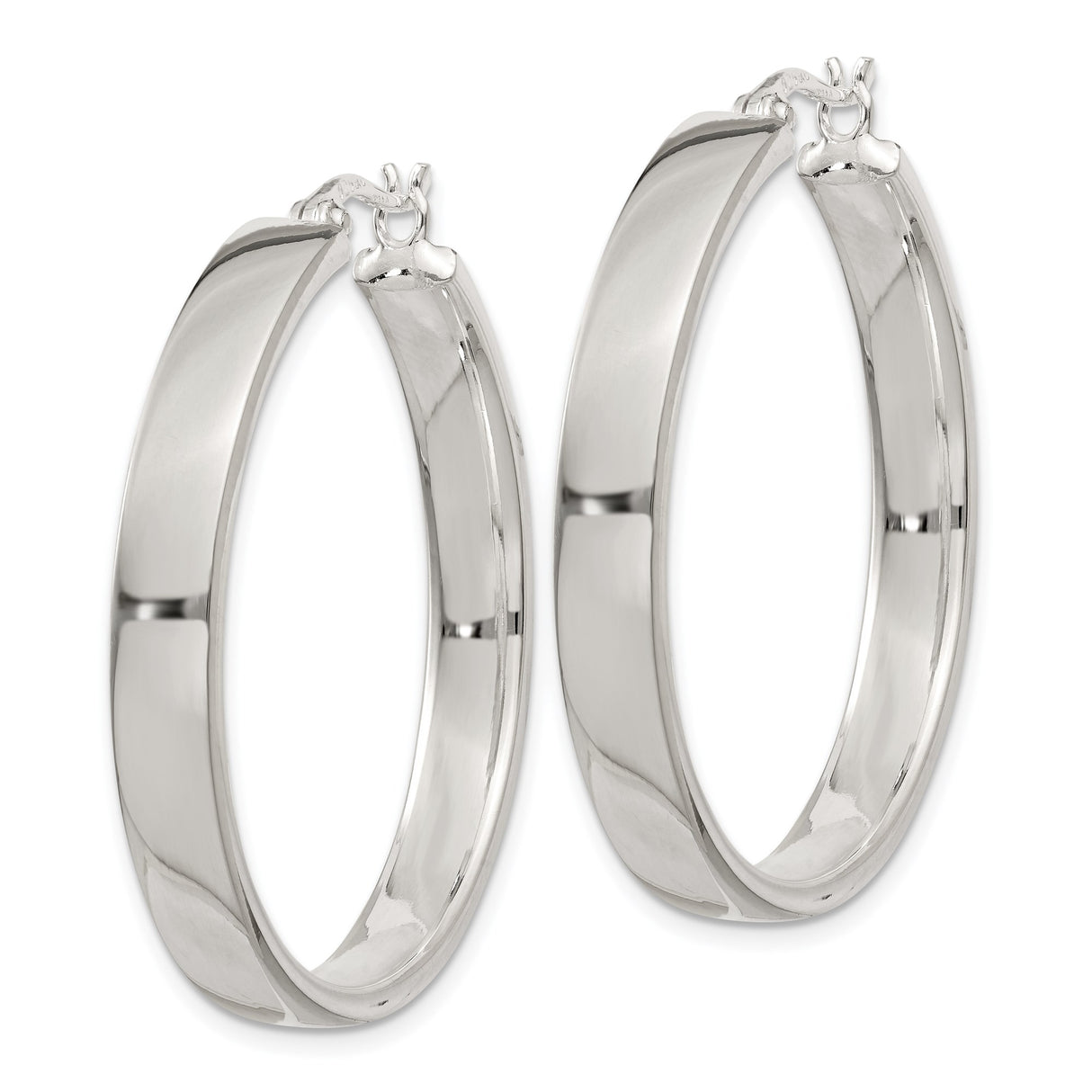 Sterling Silver Hoop Earrings, Classic Round Tube Design with Polished Finish, Medium Size
