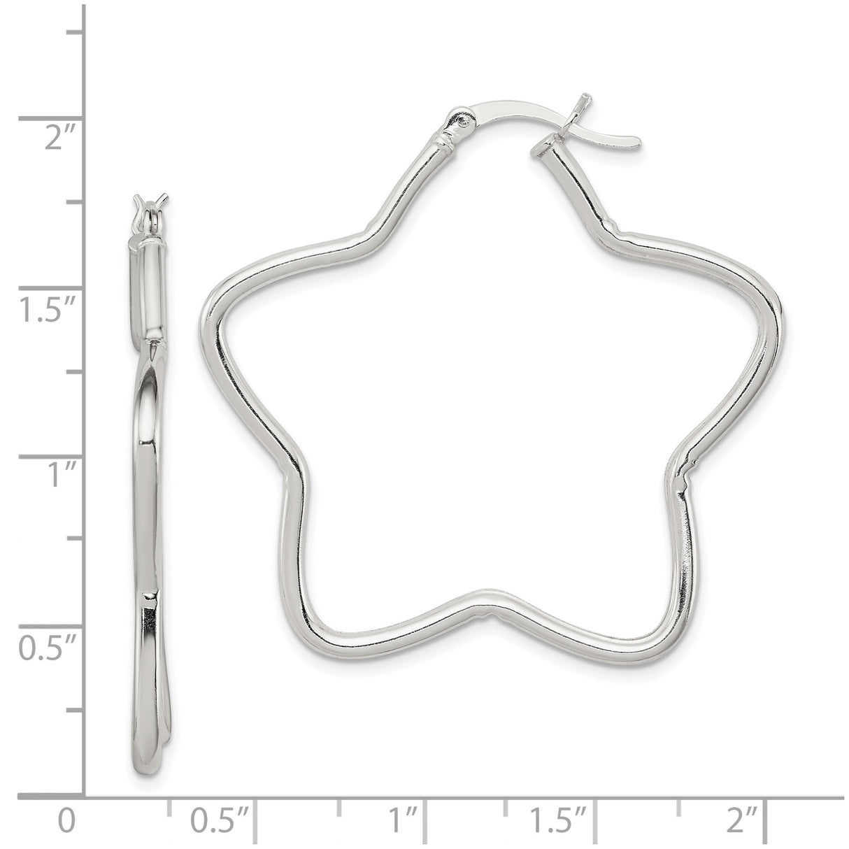 Sterling Silver Star Shaped Hoop Earrings, Modern Geometric Tube Hoops for Women