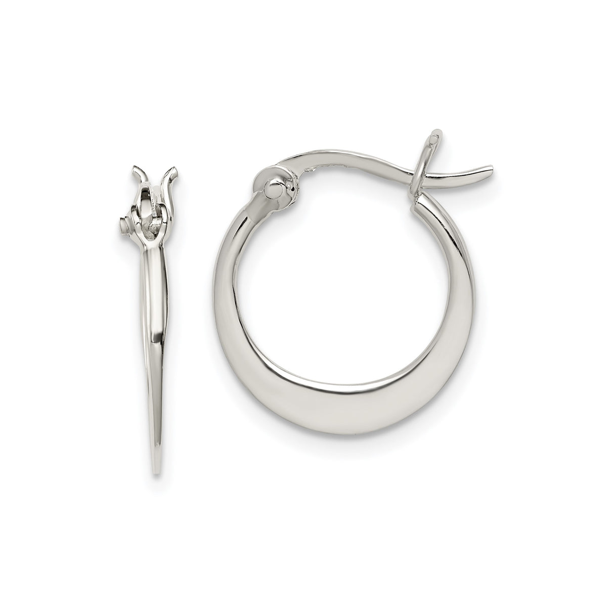 Sterling Silver Hoop Earrings, Smooth Polished Finish, Flat Minimalist Design for Women