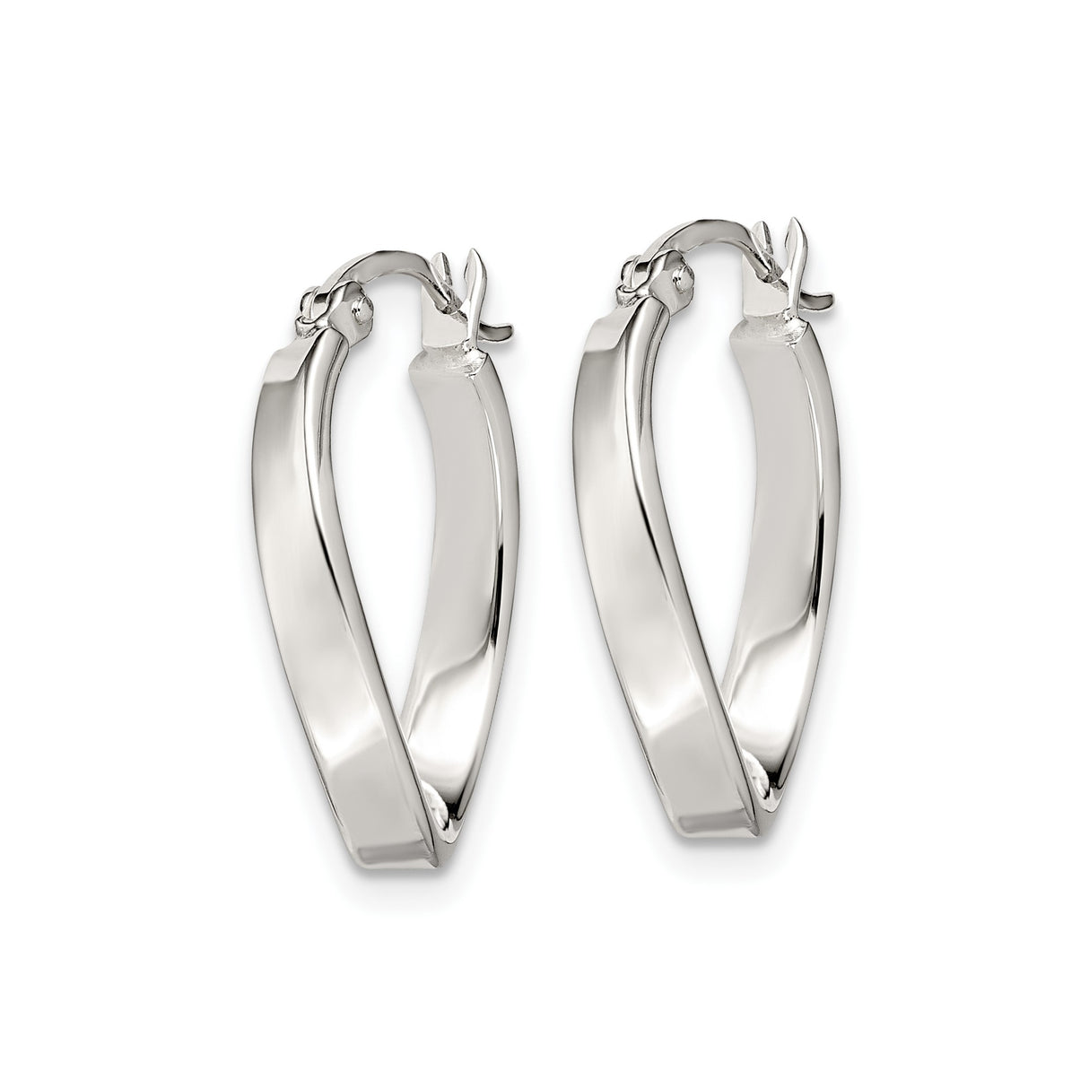 Sterling Silver Twisted Hoop Earrings with Crossover Oval Design and Hinged Snap Closure