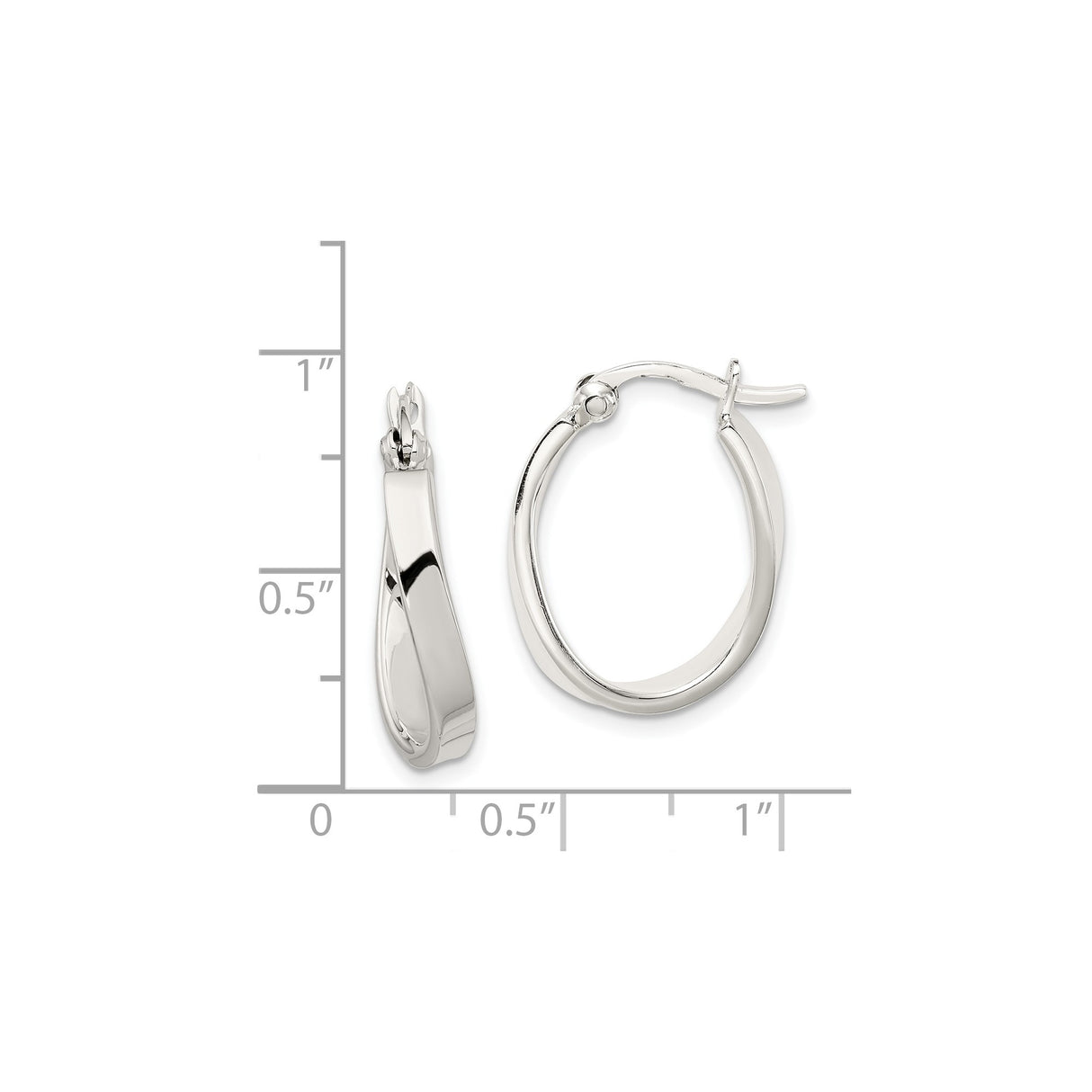 Sterling Silver Twisted Hoop Earrings with Crossover Oval Design and Hinged Snap Closure