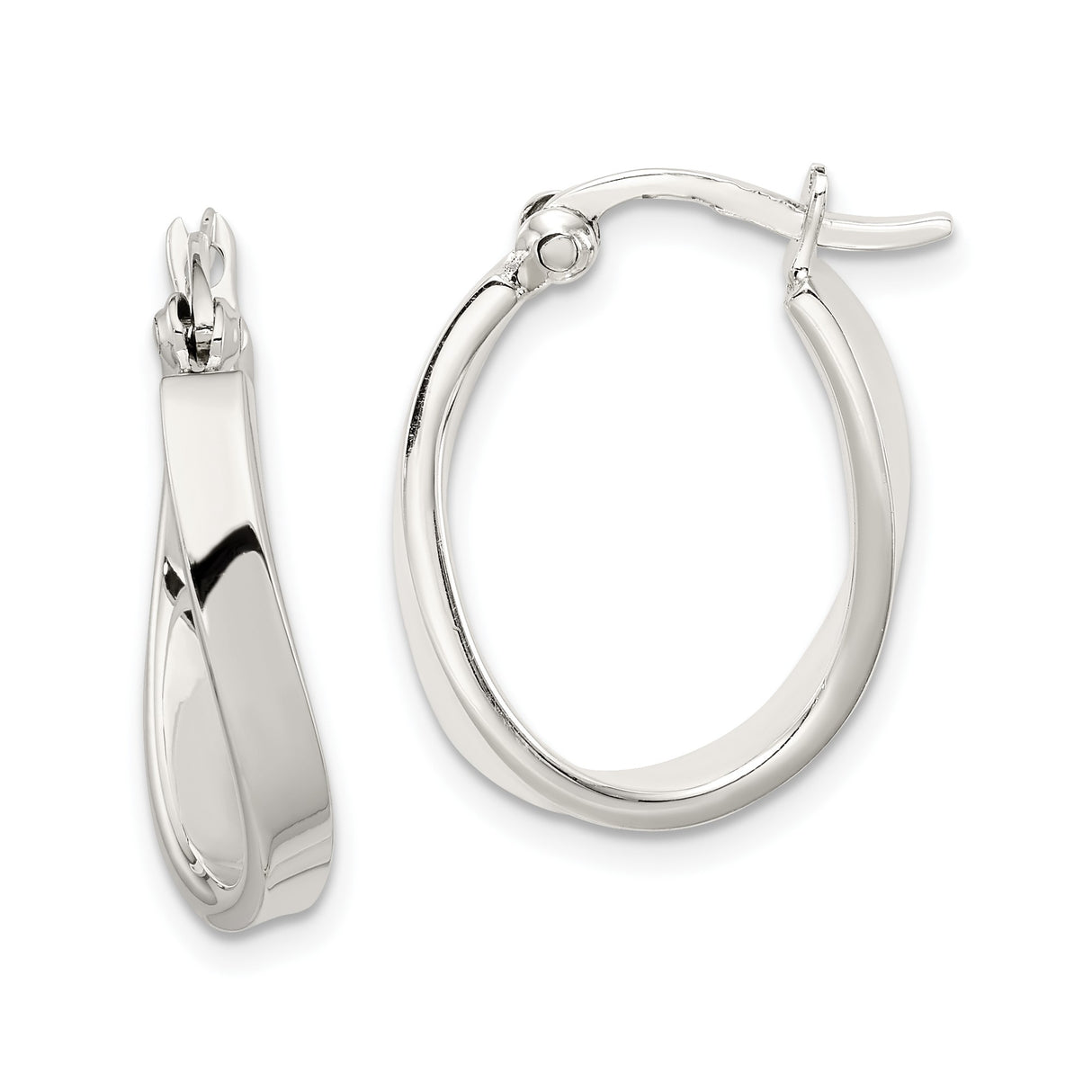 Sterling Silver Twisted Hoop Earrings with Crossover Oval Design and Hinged Snap Closure