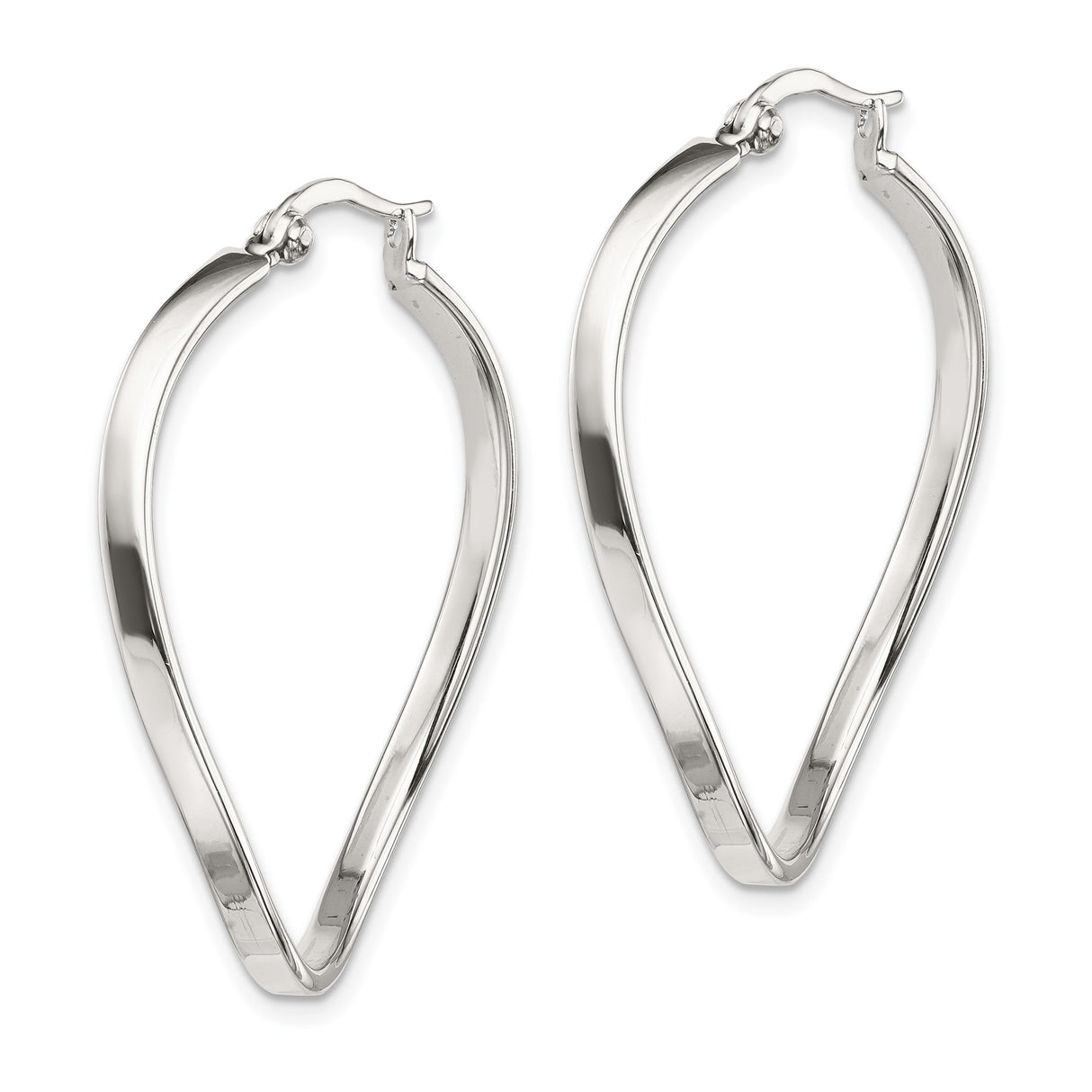 Sterling Silver Twisted Hoop Earrings, Modern Teardrop Oval Design, Lightweight Minimalist Style