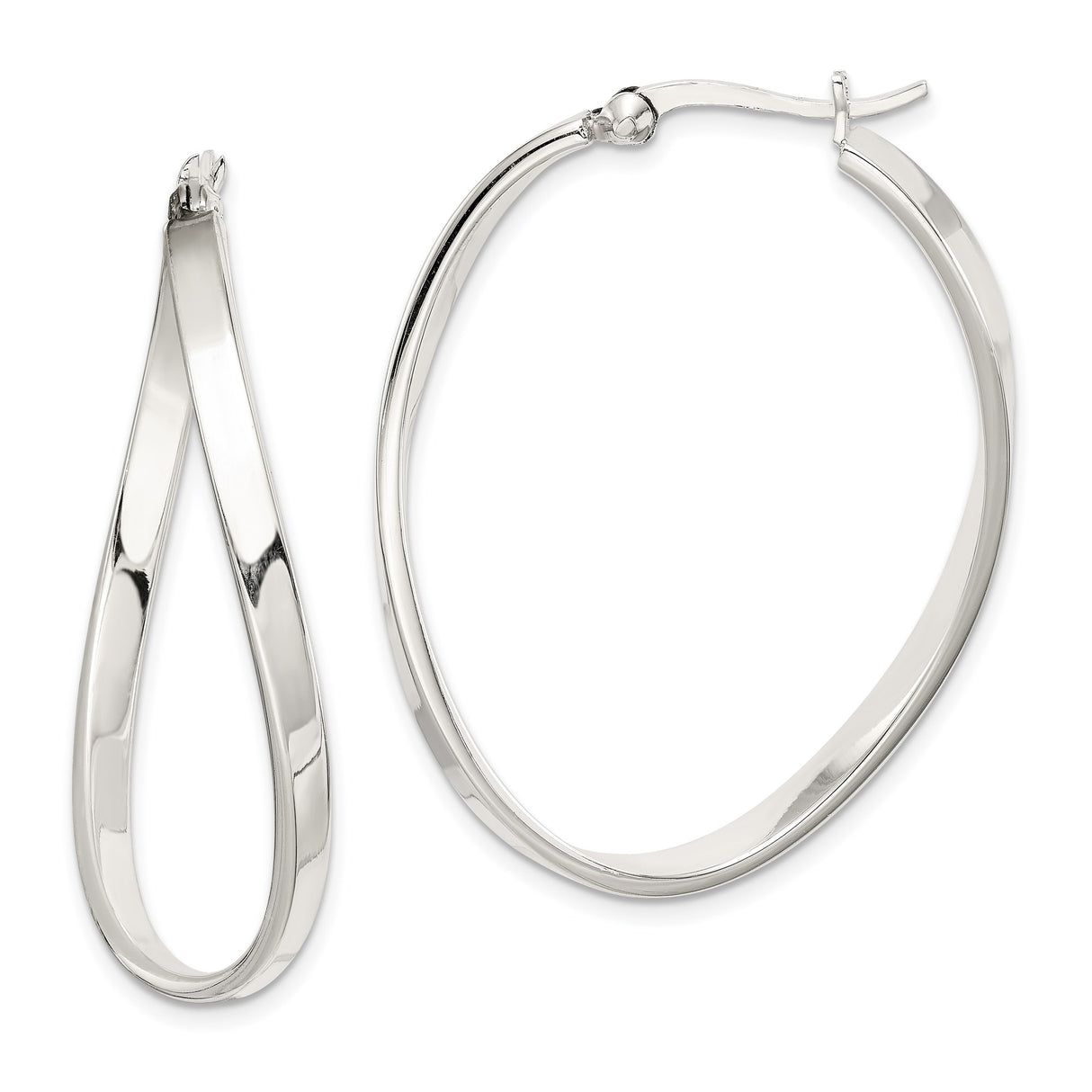 Sterling Silver Twisted Hoop Earrings, Modern Teardrop Oval Design, Lightweight Minimalist Style