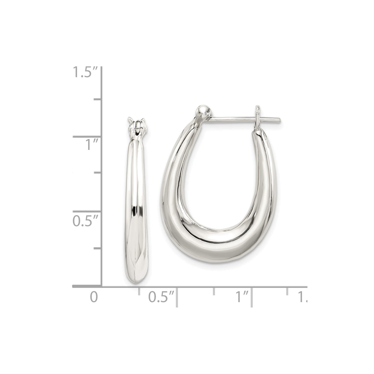 Sterling Silver Teardrop Hoop Earrings, Thick Oval Shape, Polished Minimalist Design