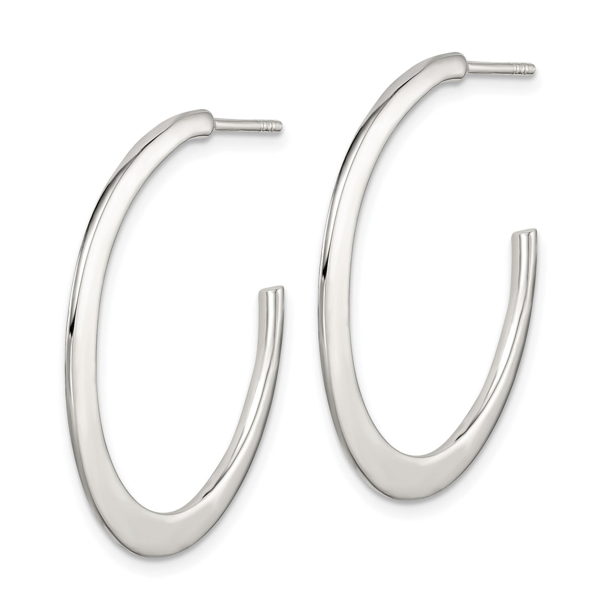 Sterling Silver Hoop Earrings, Tapered Open Design, Minimalist Contemporary Style for Women