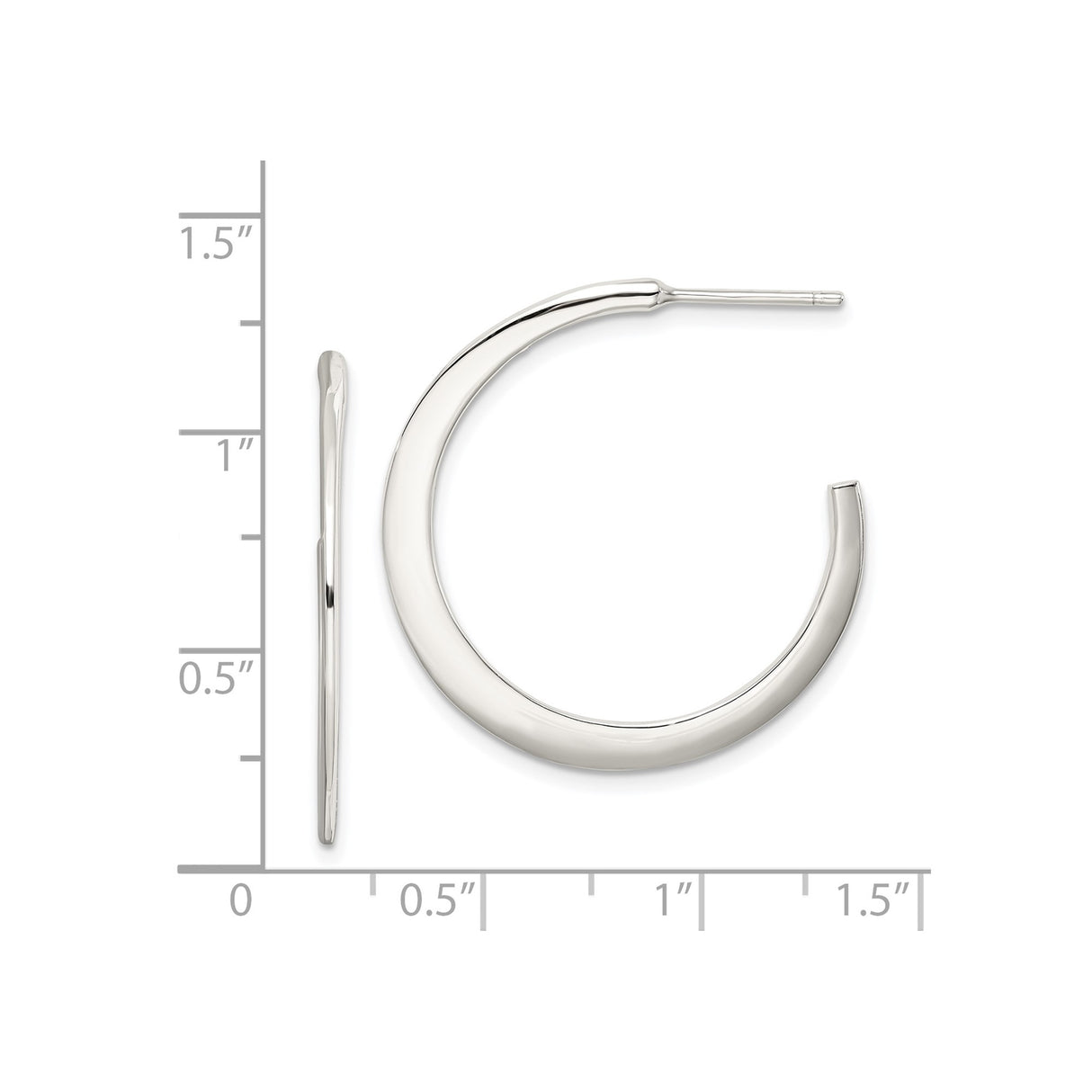 Sterling Silver Hoop Earrings, Tapered Open Design, Minimalist Contemporary Style for Women