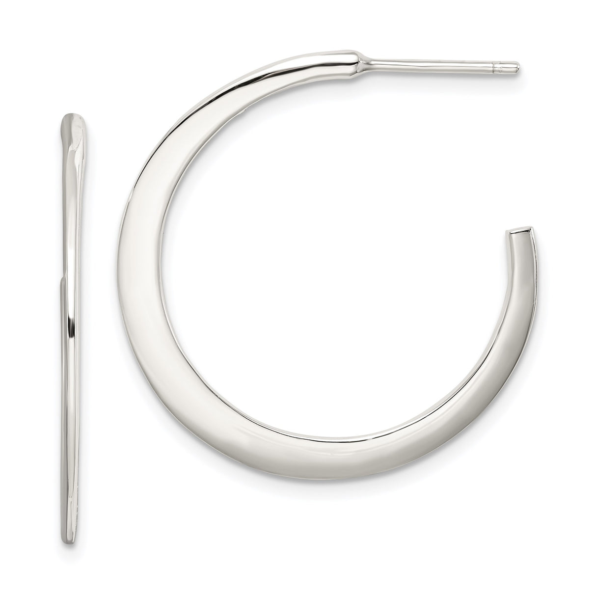 Sterling Silver Hoop Earrings, Tapered Open Design, Minimalist Contemporary Style for Women