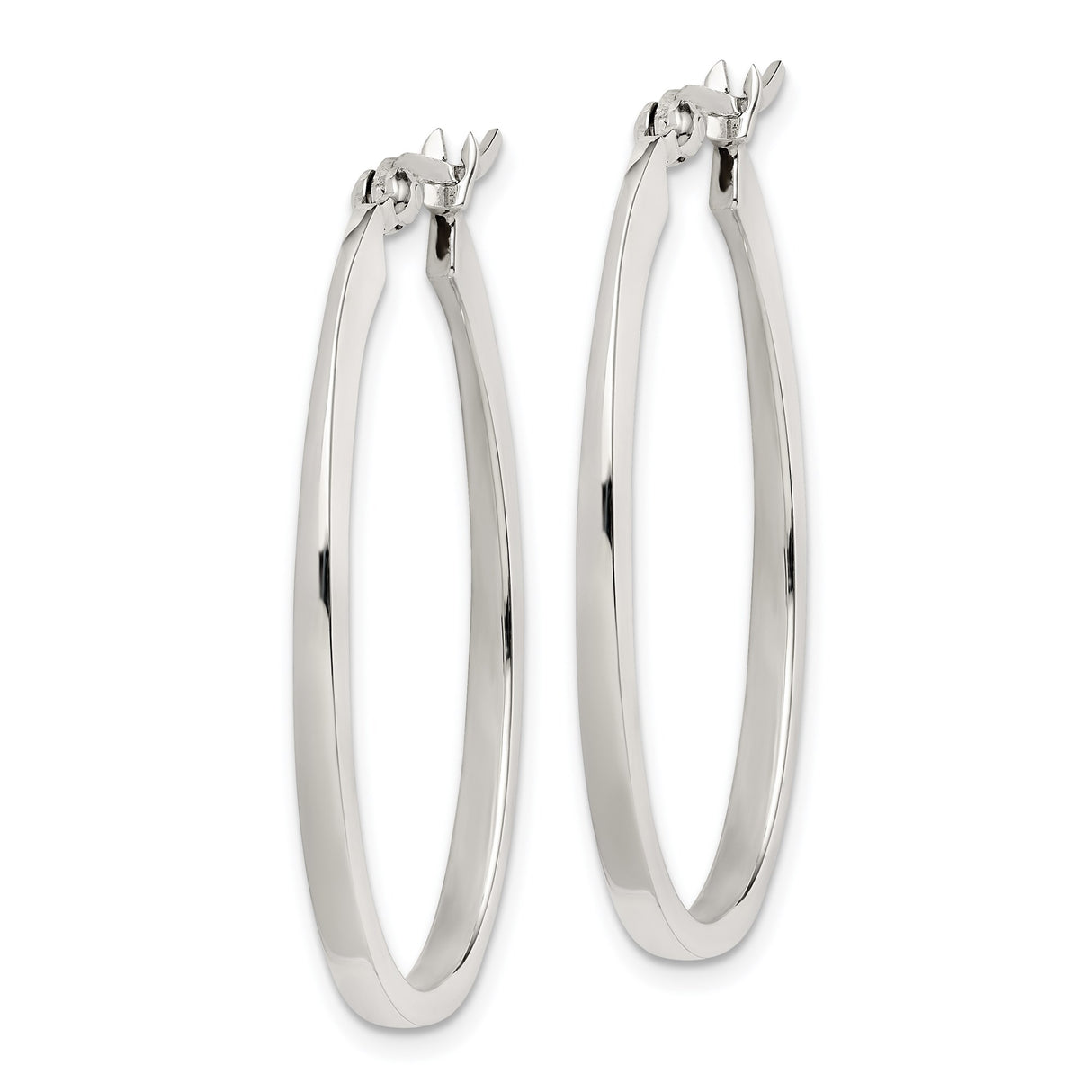 Sterling Silver Oval Hoop Earrings, Polished Minimalist Design with Hinged Clasp