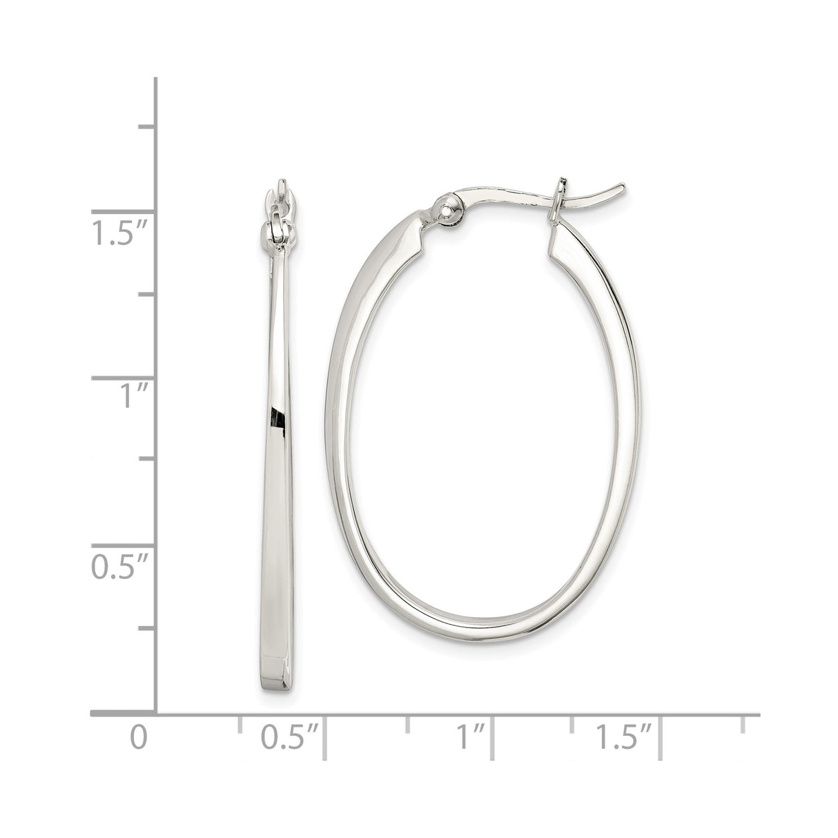 Sterling Silver Oval Hoop Earrings, Polished Minimalist Design with Hinged Clasp