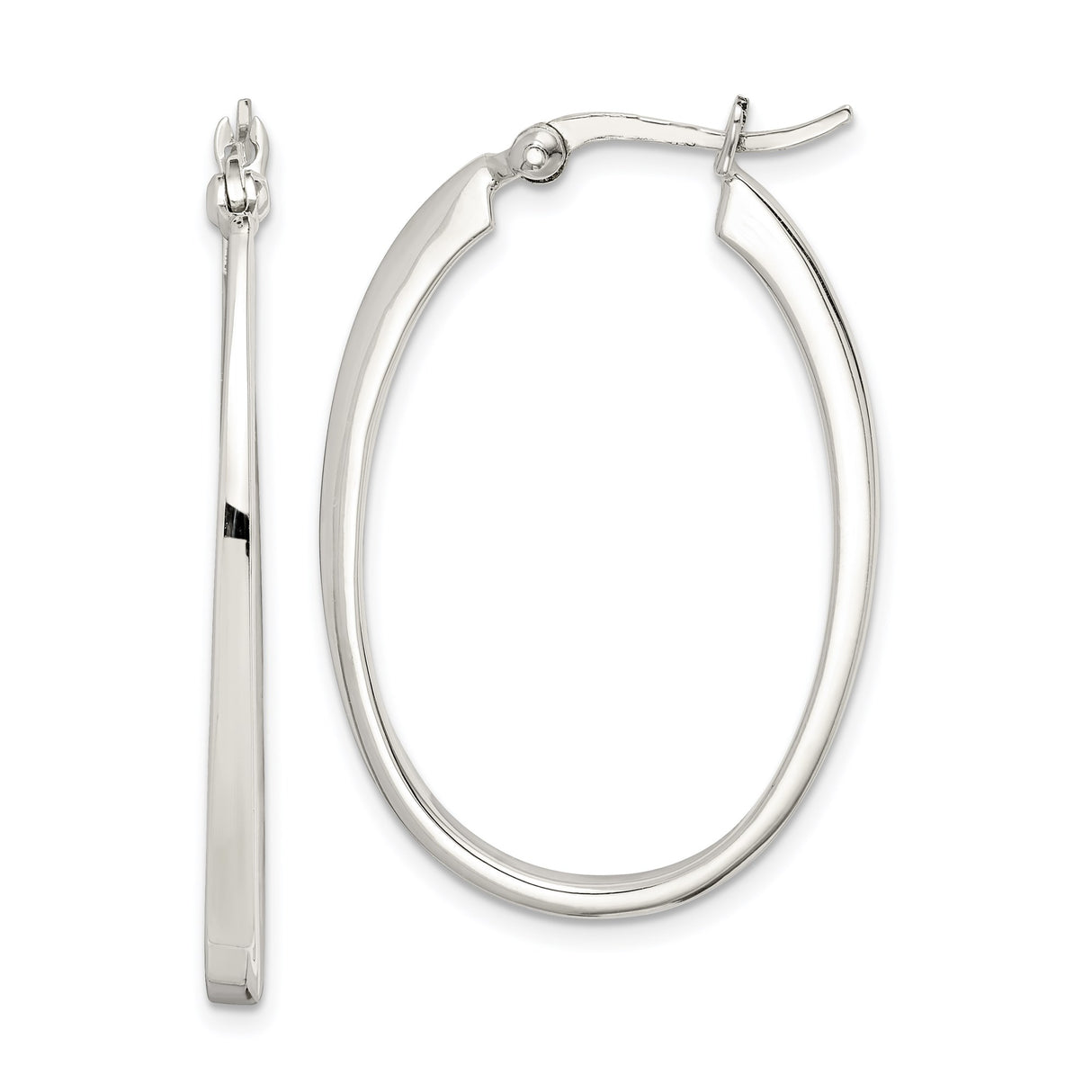 Sterling Silver Oval Hoop Earrings, Polished Minimalist Design with Hinged Clasp