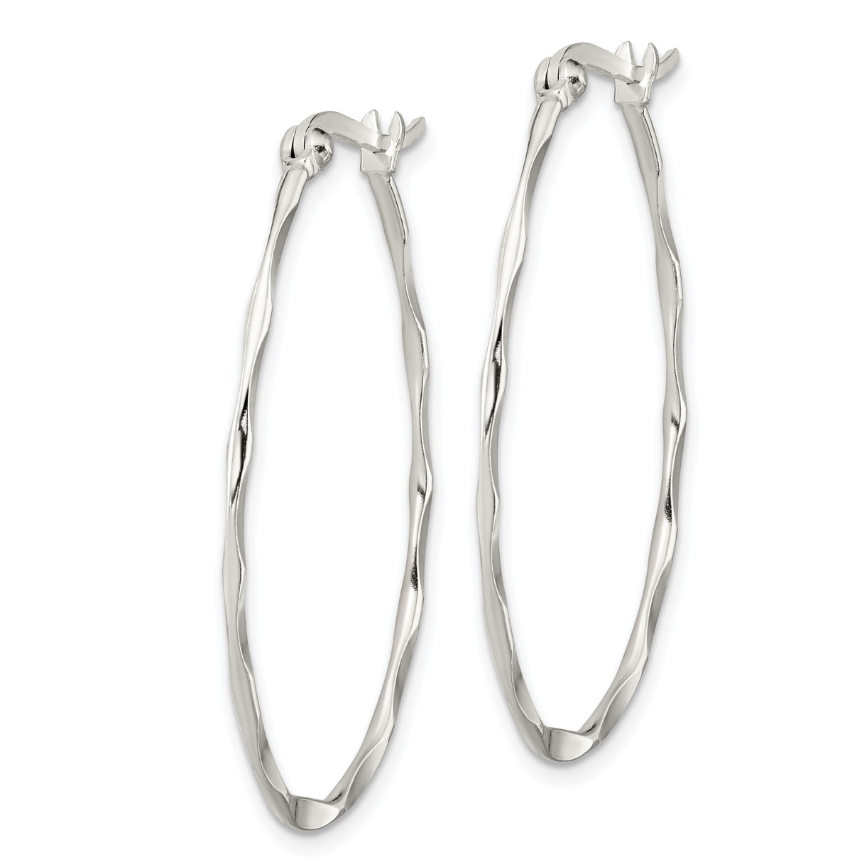 Sterling Silver Twisted Oval Hoop Earrings with Wavy Textured Design for Women