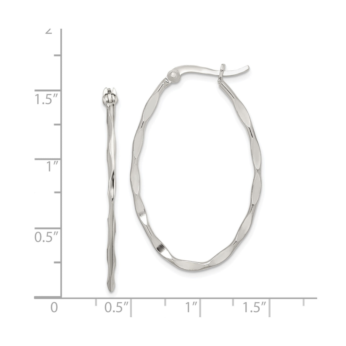 Sterling Silver Twisted Oval Hoop Earrings with Wavy Textured Design for Women