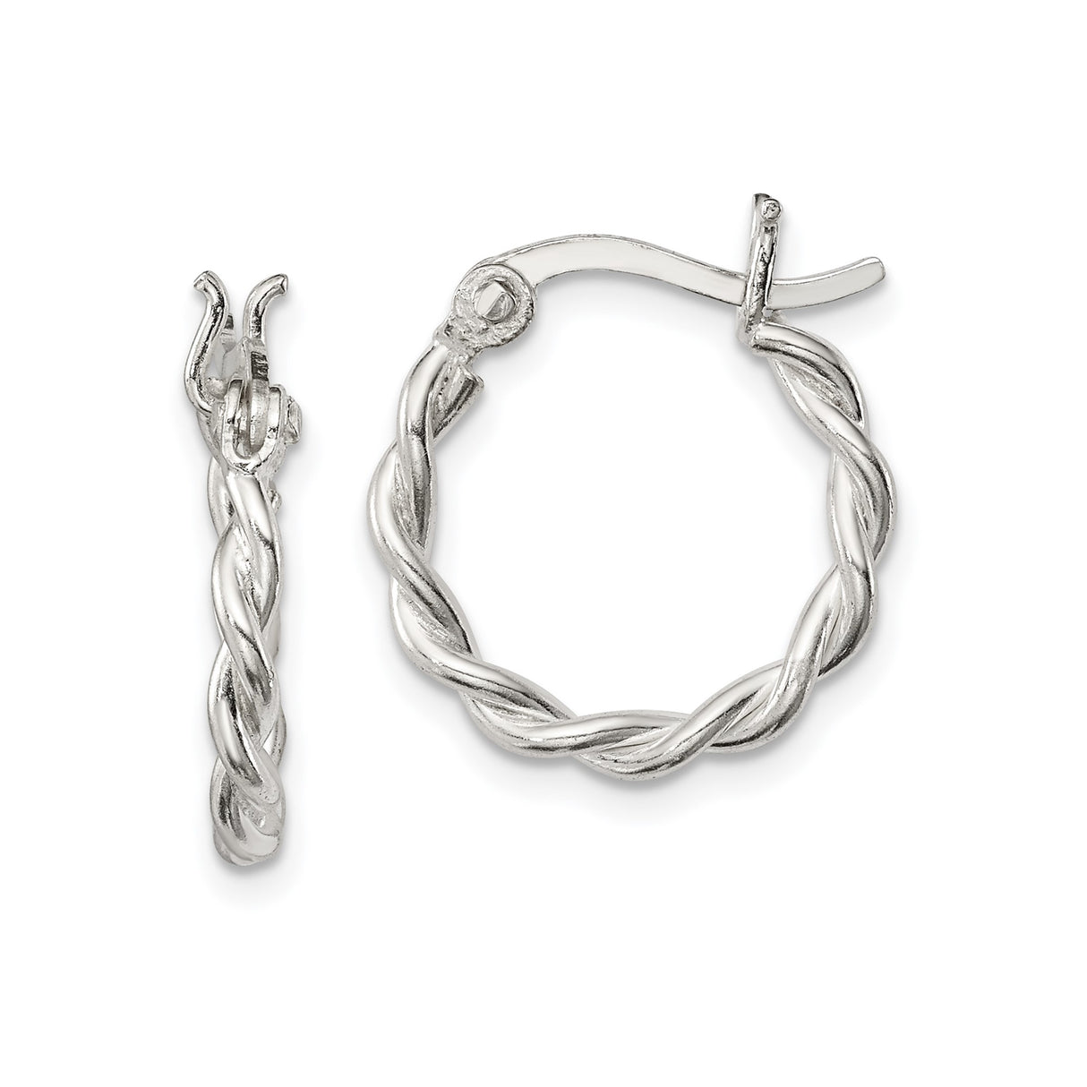 Sterling Silver Hoop Earrings with Rope Twist Design and Latch Back Closure