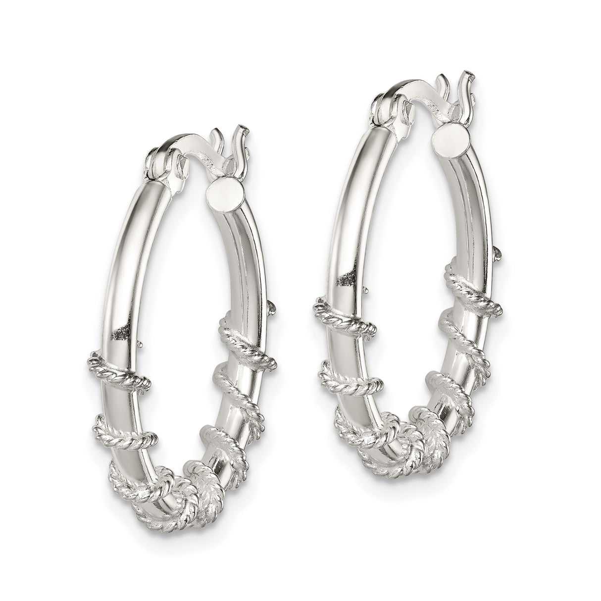 Sterling Silver Hoop Earrings with Twisted Rope Detail and Polished Finish