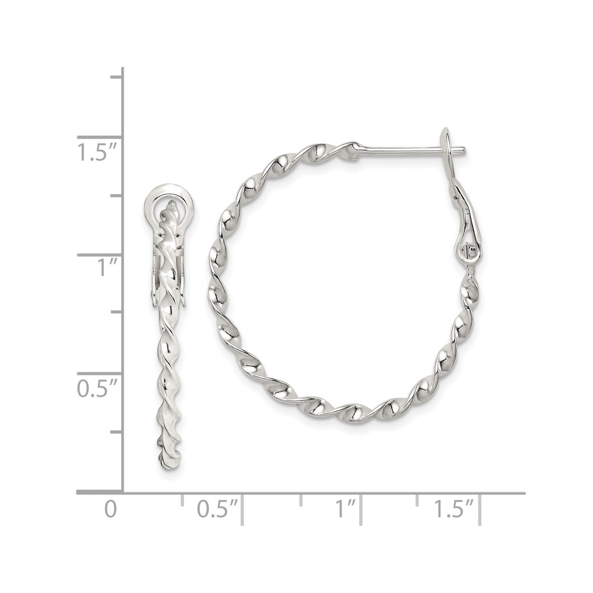 Sterling Silver Hoop Earrings with Twisted Rope Design and High Polish Finish for Women