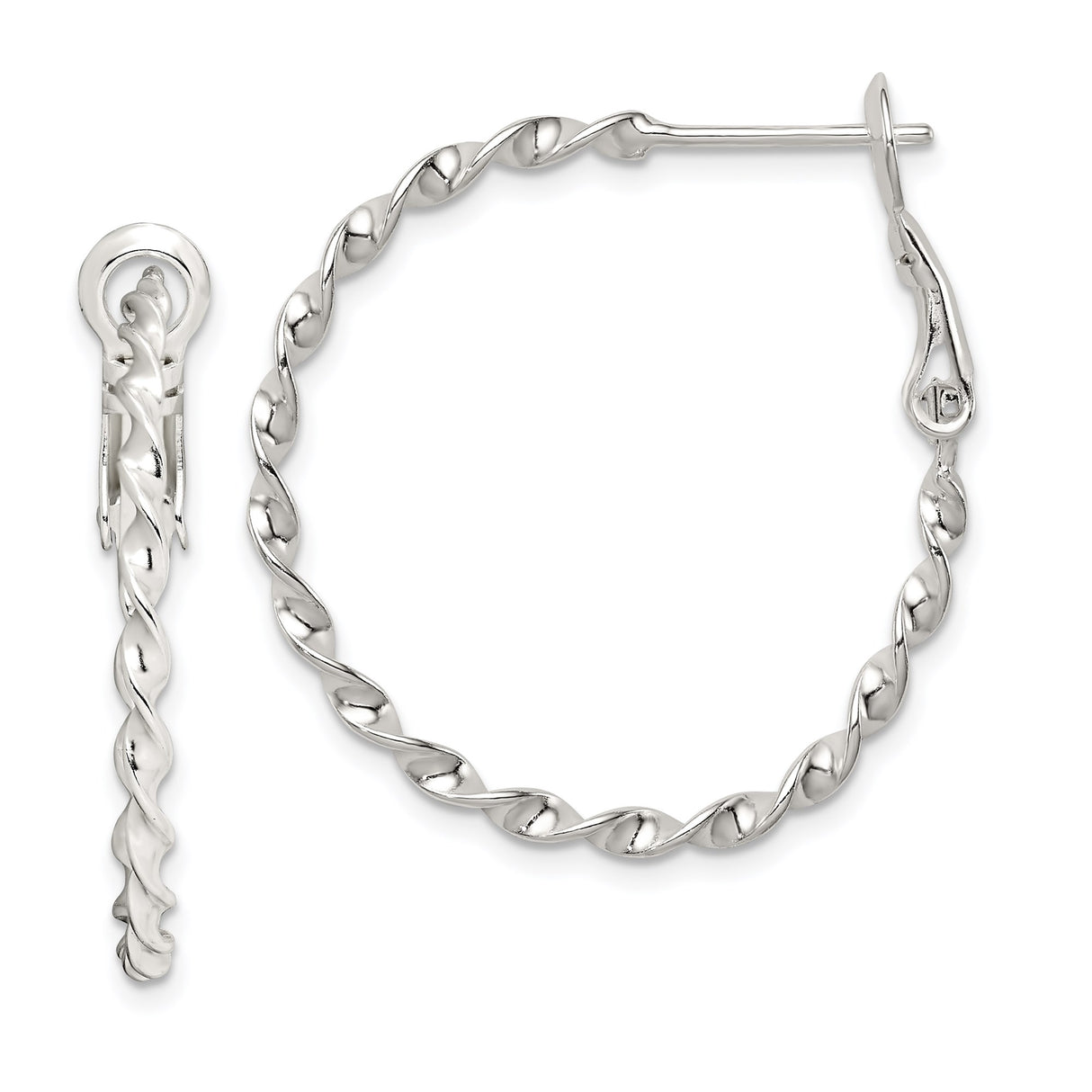 Sterling Silver Hoop Earrings with Twisted Rope Design and High Polish Finish for Women