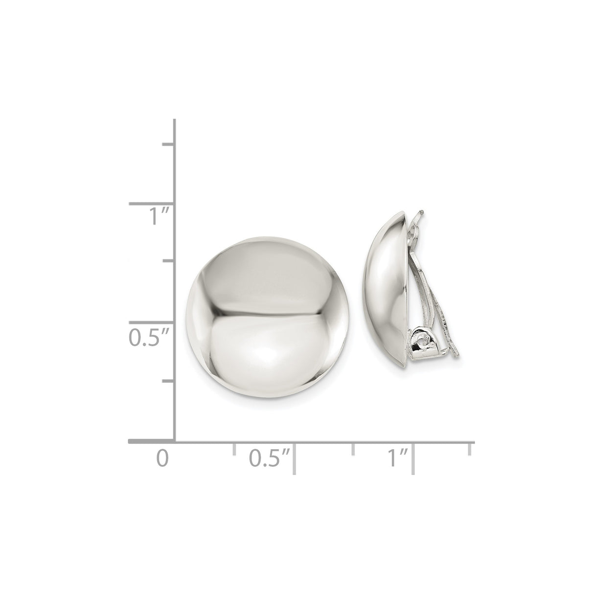 Sterling Silver Clip-On Earrings with Rounded Dome Design and Mirror Finish