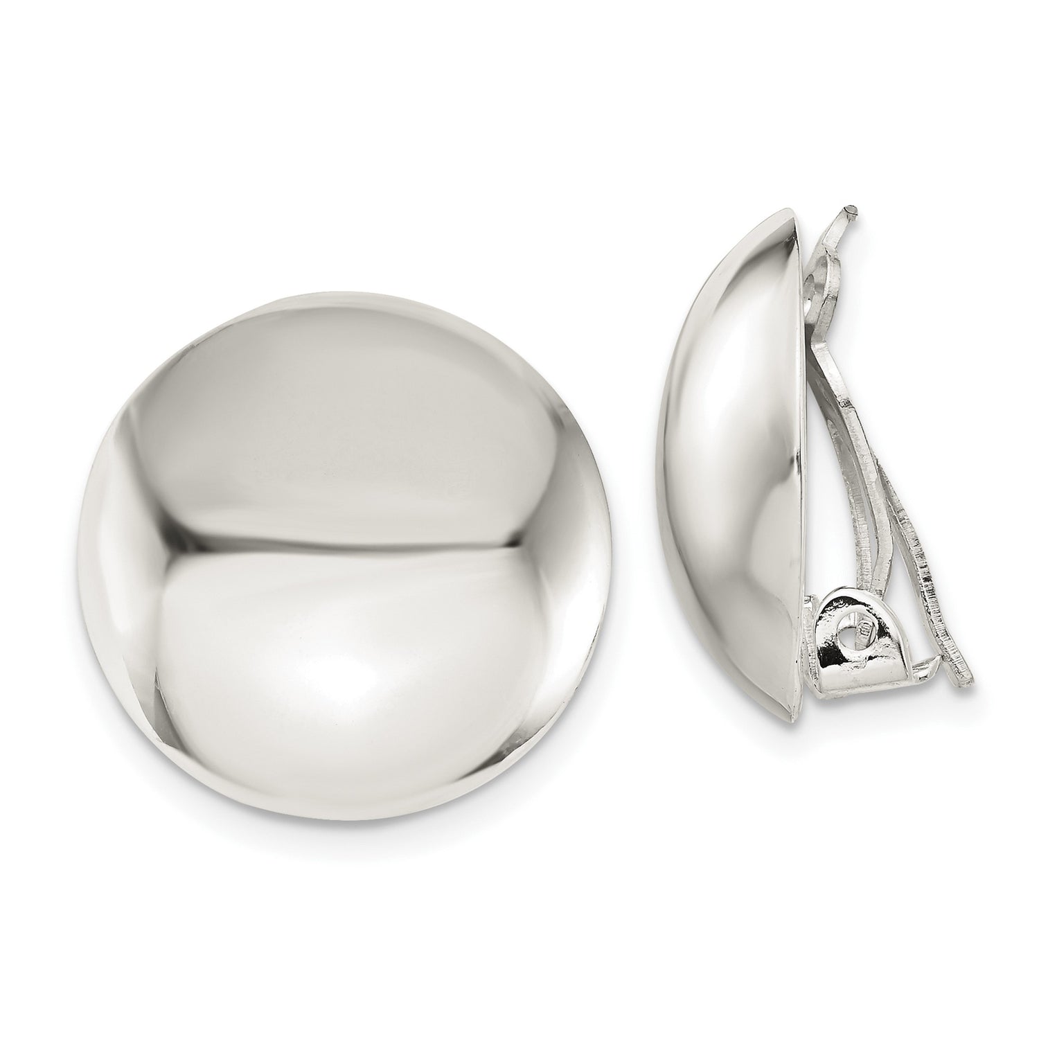 Sterling Silver Clip-On Earrings with Rounded Dome Design and Mirror Finish