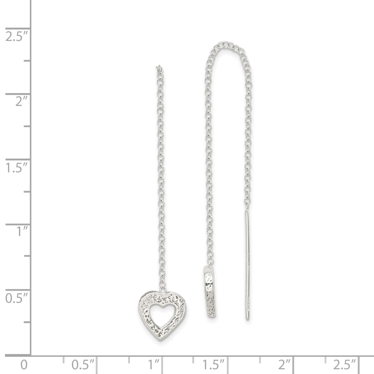 Sterling Silver Threader Earrings with Textured Open Heart Charm, Minimalist Romantic Design