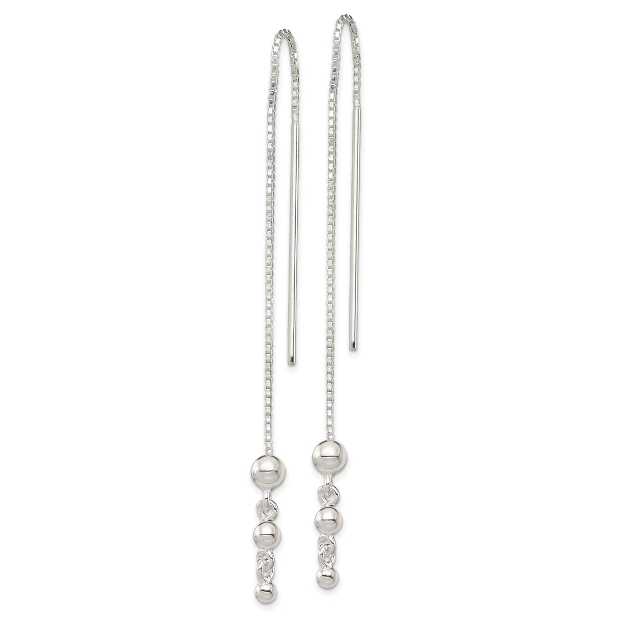 Sterling Silver Threader Earrings with Polished Bead Accents, Delicate Drop Chain Design