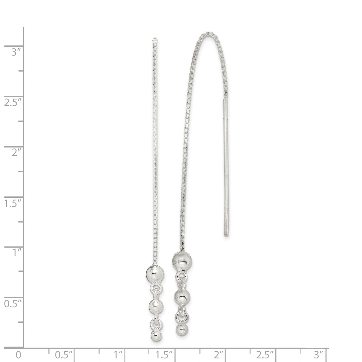 Sterling Silver Threader Earrings with Polished Bead Accents, Delicate Drop Chain Design
