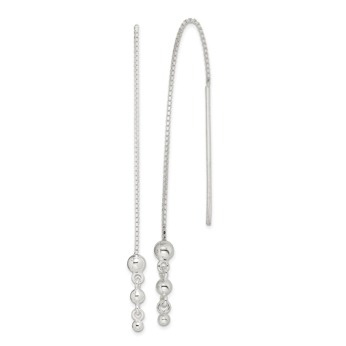 Sterling Silver Threader Earrings with Polished Bead Accents, Delicate Drop Chain Design